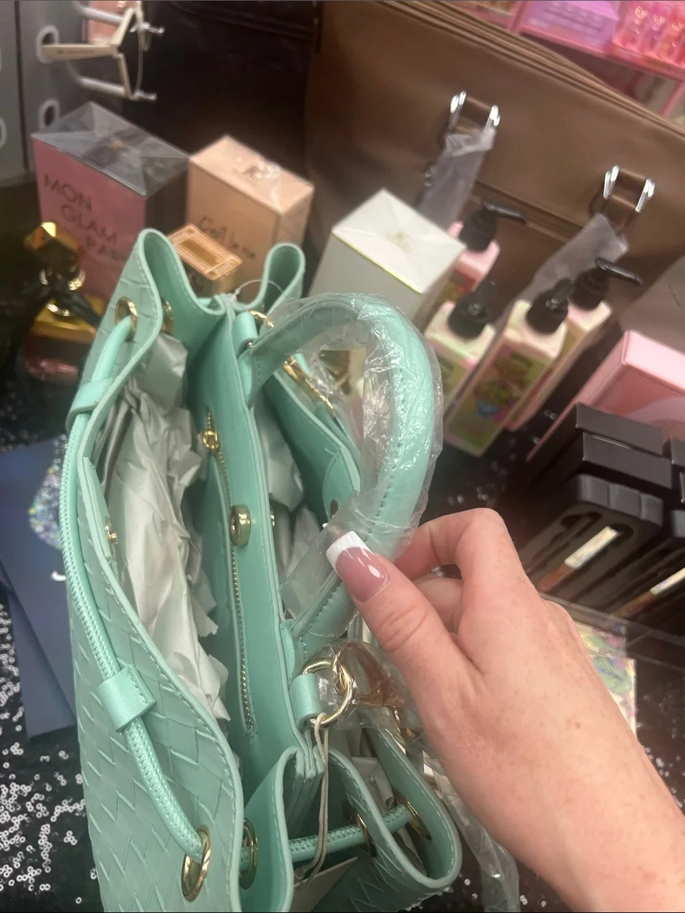 Mint Woven Leather Tote Handbag
